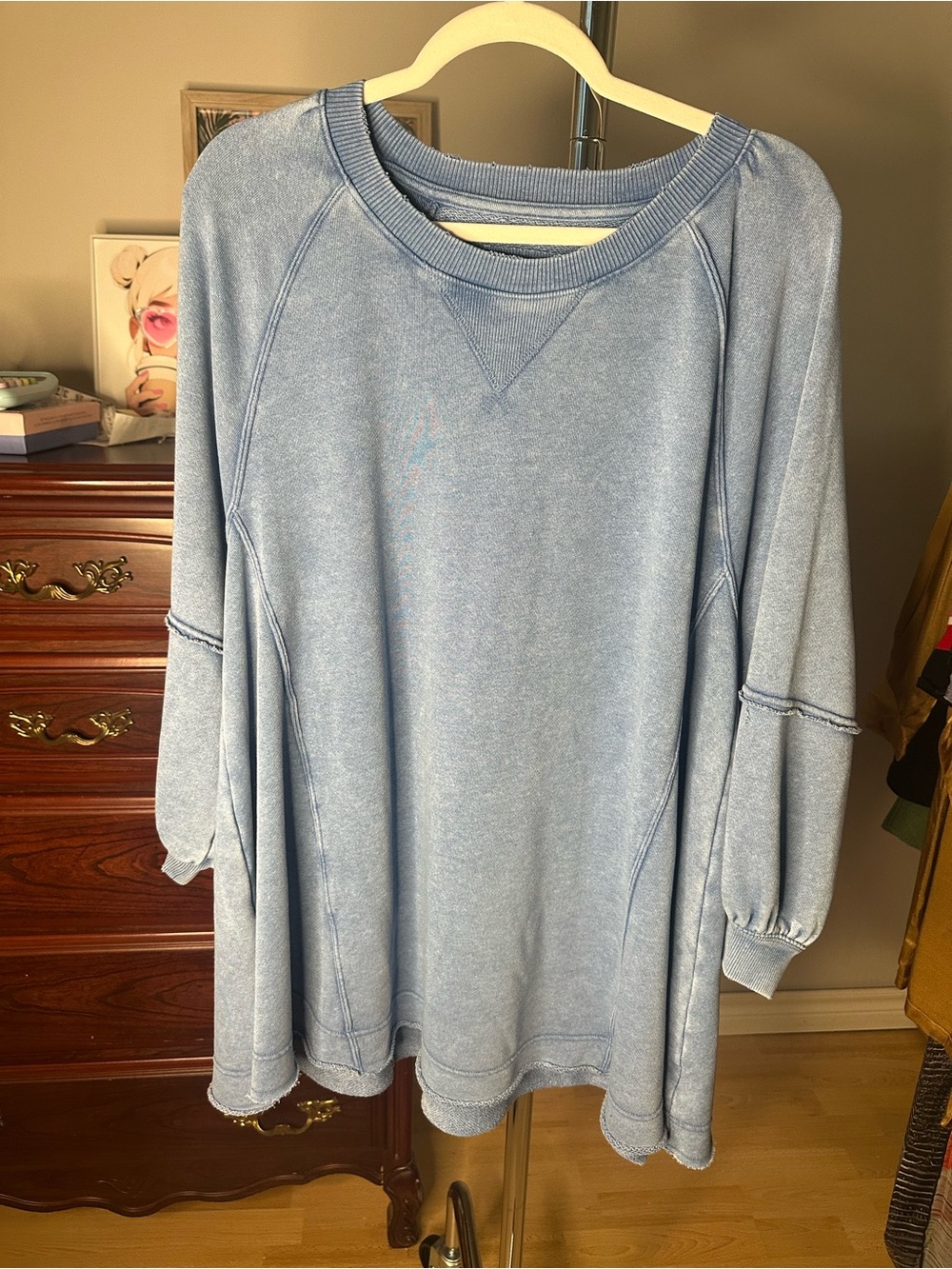 American Eagle Oversized Washed Blue Sweatshirt Dress Tunic S (23”-28” ptp) - Picture 10 of 13